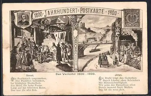 Künstler-AK 1800-1900 Jahrhundert-Postkarte, Post-Beförderung im Wandel der Zeit
