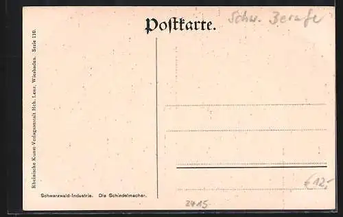 AK Schindelmacher, Holzfäller in einer Hütte bei der Arbeit