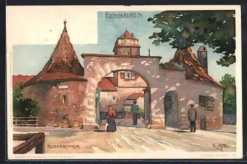 Künstler-AK K. Mutter: Rothenburg ob der Tauber, Leute am Roedertor