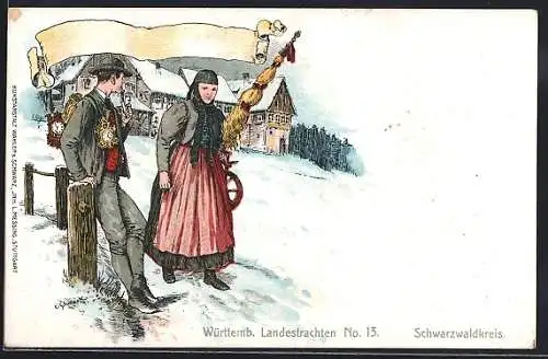 Künstler-AK sign. Schmauk: Württemb. Landestrachten No 14, Schwarzwälder Tracht