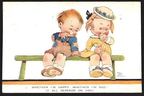 Künstler-AK Mabel Lucie Attwell: Kleines Paar auf einer Bank