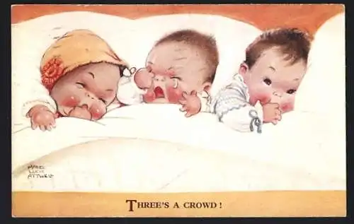 Künstler-AK Mabel Lucie Attwell: Three`s a Crowd!, Scherz, Säuglinge