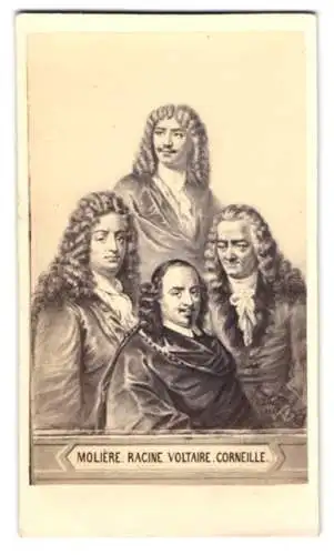 Fotografie Gangloff, Paris, Portrait Schriftsteller Moliere, Racine, Voltaire und Corneille, nach einem Gemälde