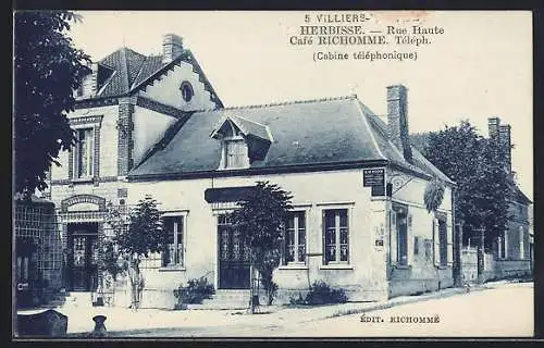 AK Herbisse, Rue Haute et Café Richomme avec cabine téléphonique