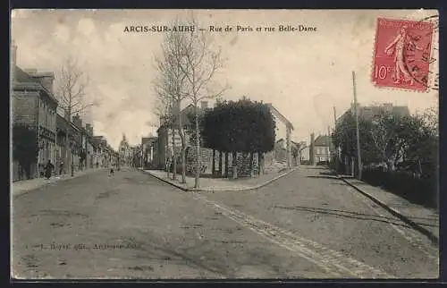 AK Arcis-sur-Aube, Rue de Paris et rue Belle-Dame