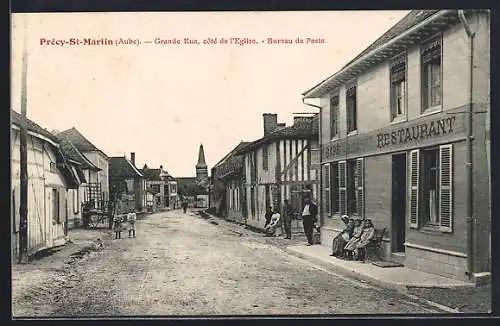 AK Précy-St-Martin, Grande Rue, côté de l`Église et Bureau de Poste