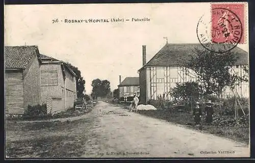 AK Rosnay-l`Hôpital, Rue principale avec maisons à colombages et charrette