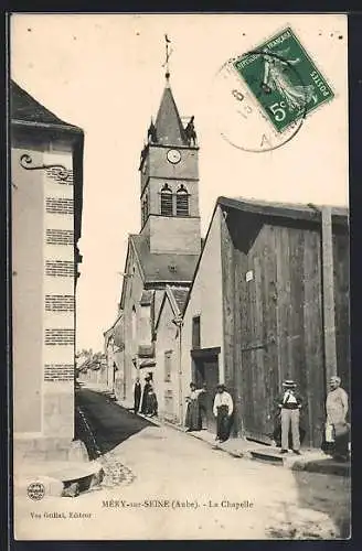 AK Méry-sur-Seine, La Chapelle et rue animée