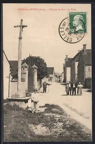 AK Celles-sur-Ource, L`Entrée du Pays, La Croix