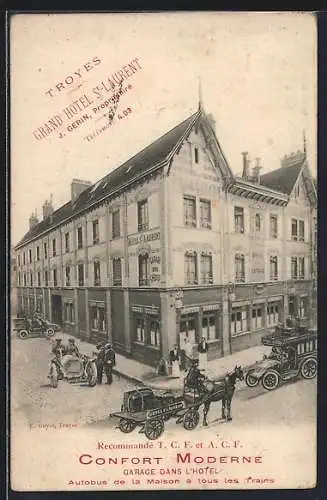 AK Troyes, Grand Hôtel St-Laurent avec voitures et calèche devant l`entrée