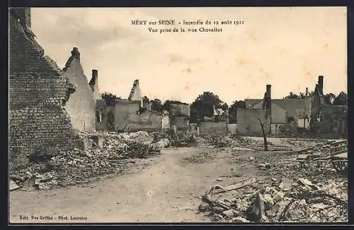AK Méry-sur-Seine, Incendie du 12 août 1911, vue prise de la rue Chevallot