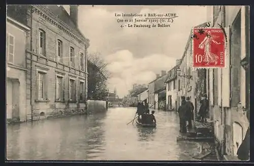 AK Bar-sur-Aube, Les inondations de janvier 1910, Le Faubourg de Belfort