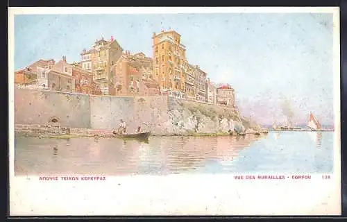 AK Corfou, vue des murailles, peinture