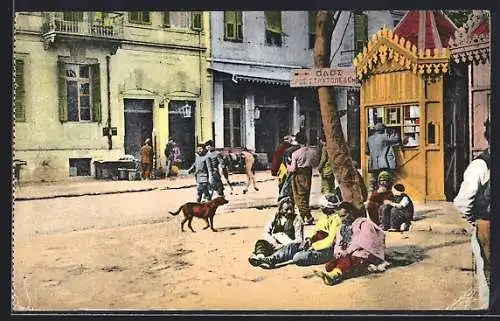 AK Salonique, Types de la rue, auf fond Zonanes