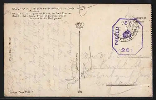 AK Salonique, Types de la rue, auf fond Zonanes