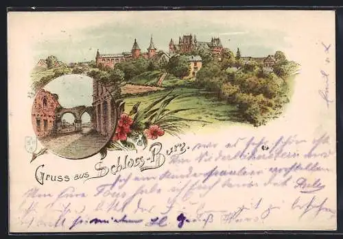 Lithographie Burg / Wupper, Schloss Burg, Torbogen
