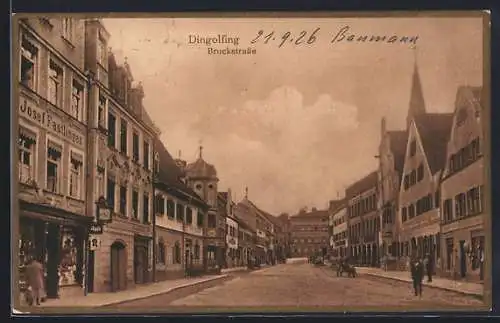 AK Dingolfing, Bruckstrasse mit Geschäft von Josef Fastlinger