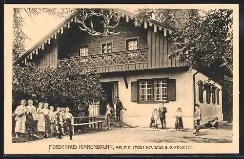 AK Neuhaus /Pegnitz, Besucher und Jäger vor dem Forsthaus Rinnenbrunn