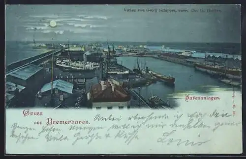 Mondschein-AK Bremerhaven, Hafenanlagen