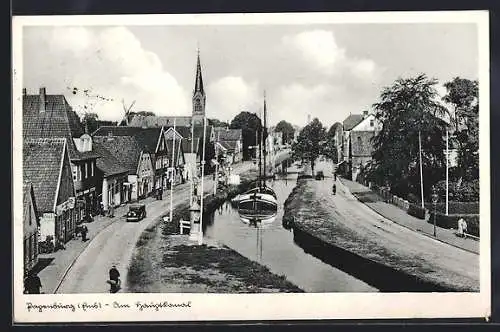 AK Papenburg /Ems, Hauptkanal mit Strassenpartie