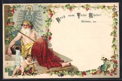 AK Vater Rhein von Wein umrankt