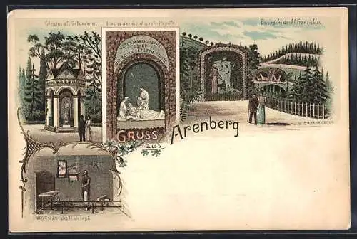 Lithographie Arenberg, Christus als Gebundener, Inneres der St. Joseph-Kapelle, Werkstätte des hl. Joseph