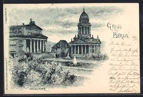 Lithographie Berlin, Partie am Schiller-Platz