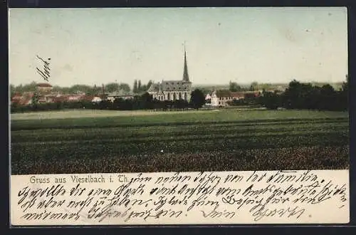 AK Vieselbach i. Th., Ortspartie mit Kirche