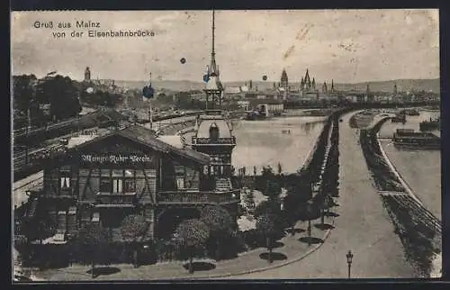 AK Mainz, Haus des Ruder-Vereins an der Eisenbahnbrücke