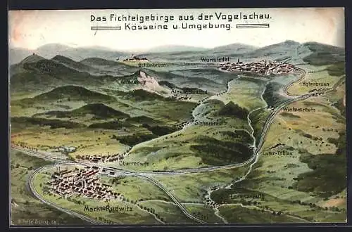 AK Marktredwitz, Kösseine und Umgebung aus der Vogelschau