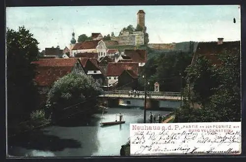 AK Neuhaus / Pegnitz, Partie an der Pegnitz mit Burg Veldenstein