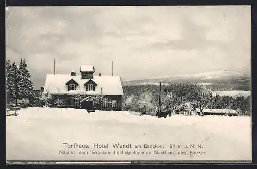 AK Torfhaus /Harz, Hotel Wendt am Brocken im Schnee