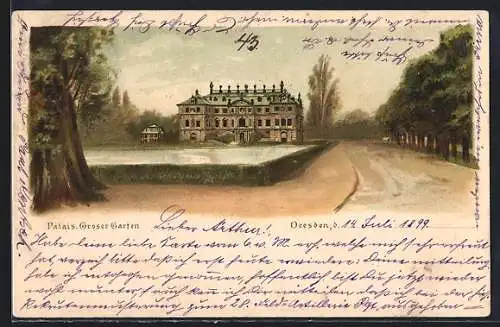 Lithographie Dresden, Palais im Grossen Garten