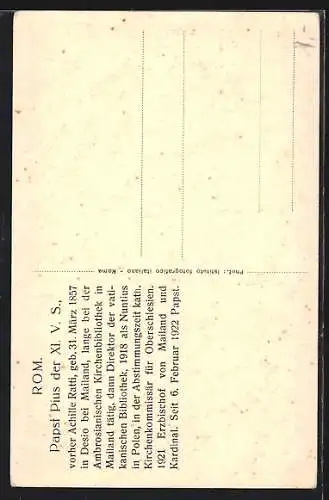 AK Rom, Papst Pius XI.