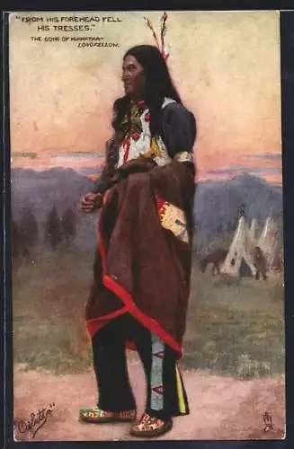 Künstler-AK Hiawatha Longfellow, From his Forehead fell his Tresses