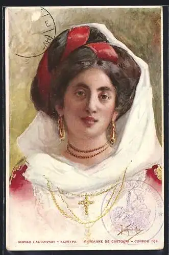 Künstler-AK Gastouri / Corfou, Paysanne, junge Griechin