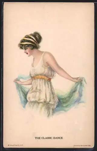 Künstler-AK Alice Luella Fidler: Frau beim Tanzen in weissem Kleid, Classic dance