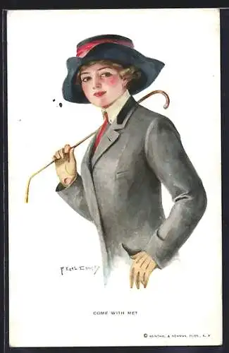 Künstler-AK F. Earl Christy: Come with me?, Hübsche Reiterin wünscht sich einen Begleiter