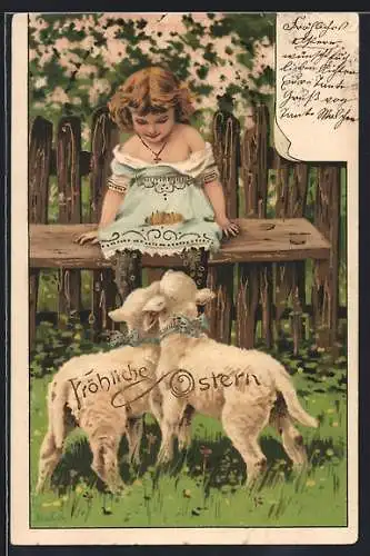Künstler-AK Alfred Mailick: Kleines Mädchen mit zwei Lämmlein, Ostergruss