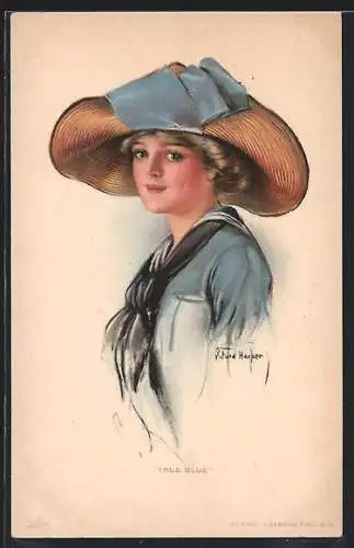 Künstler-AK R. Ford Harper: True Blue, junge Dame mit Hut und Schal