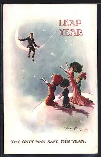Künstler-AK Fred Spurgin: Leap year, The only man safe this year