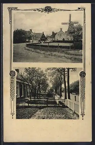 AK Leeuwarden, Oldehove, Strassenpartie mit Mühle und Wohnsiedlung