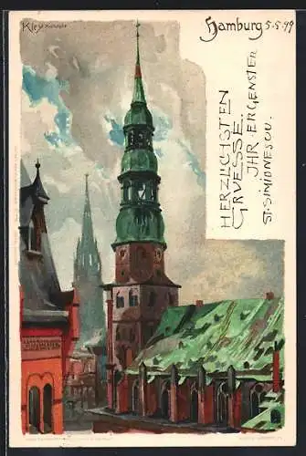 Künstler-AK Heinrich Kley: Hamburg, Partie an der Stadtkirche