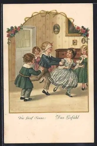 Künstler-AK Pauli Ebner: Kinder spielen blinde Kuh