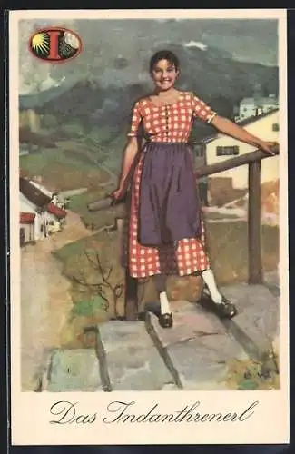 Künstler-AK Brynolf Wennerberg: Das Indanthrenerl, Maid in kariertem Kleid