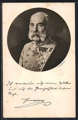AK Brustbild von Kaiser Franz Josef I. von Österreich in Uniform mit Orden