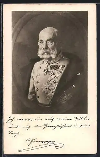 Künstler-AK Kaiser Franz Josef I. von Österreich, Brustportrait mit Orden