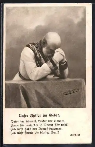 AK Kaiser Franz Josef I. von Österreich im stillen Gebet