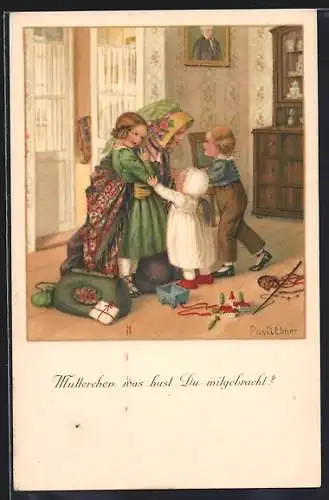 Künstler-AK Pauli Ebner: Mutter bringt den Kindern etwas mit
