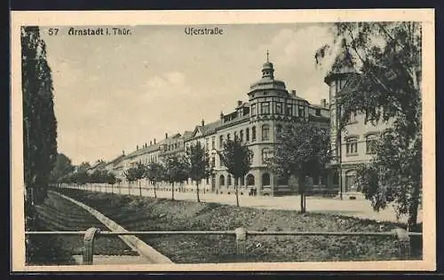 AK Arnstadt i. Thür., Uferstrasse mit Bäumen